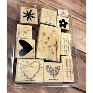 2006 STAMPIN' UP! SIMPLY SAID WOOD MOUNTED RUBBER STAMP SET OF 11 HEART FLOWER